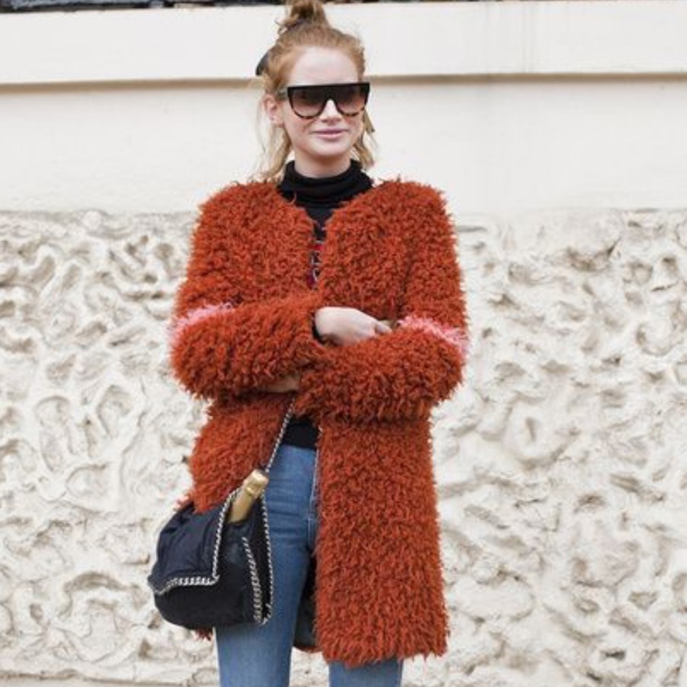 Shrimps Fuzzy Rust Orange and Pink Coat